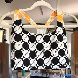 adidas Black & White Graphic Polka Dot Sports Bra with Yellow Accent Straps